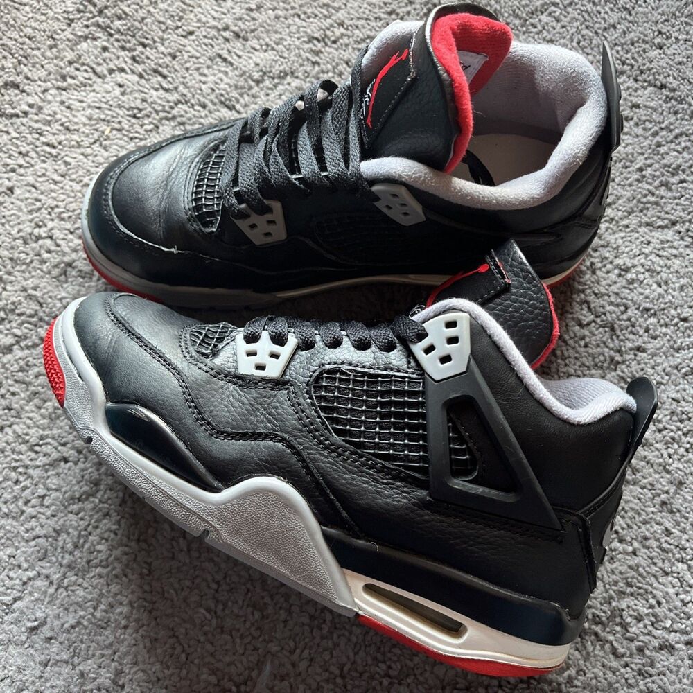 Nike Air Jordan 4 'Bred Reimagined' Black Sneakers Youth Size 5.5 FQ8213-006